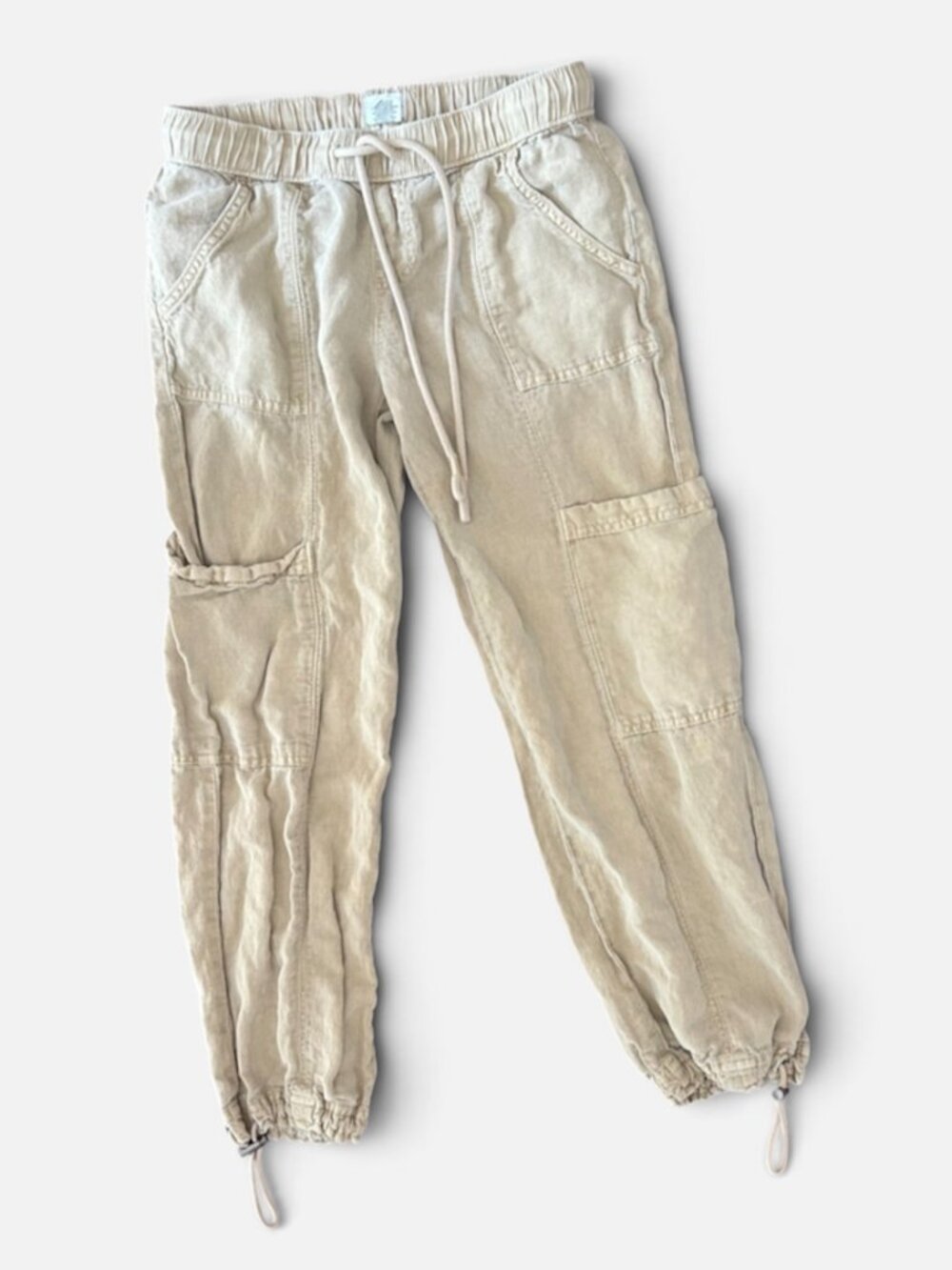 Nicole Miller European Flax Linen Cargo Jogger Pants Size XS Minimalist Utility